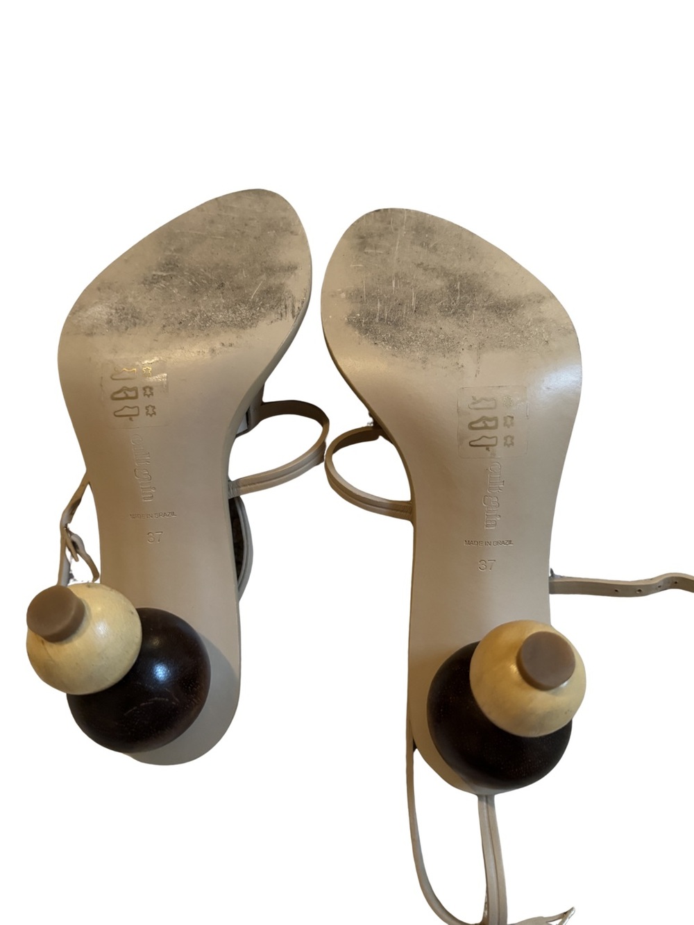 Cult Gaia Eden Heels- beige strappy sandals with sculptural wooden ball heel - Picture 3 of 5